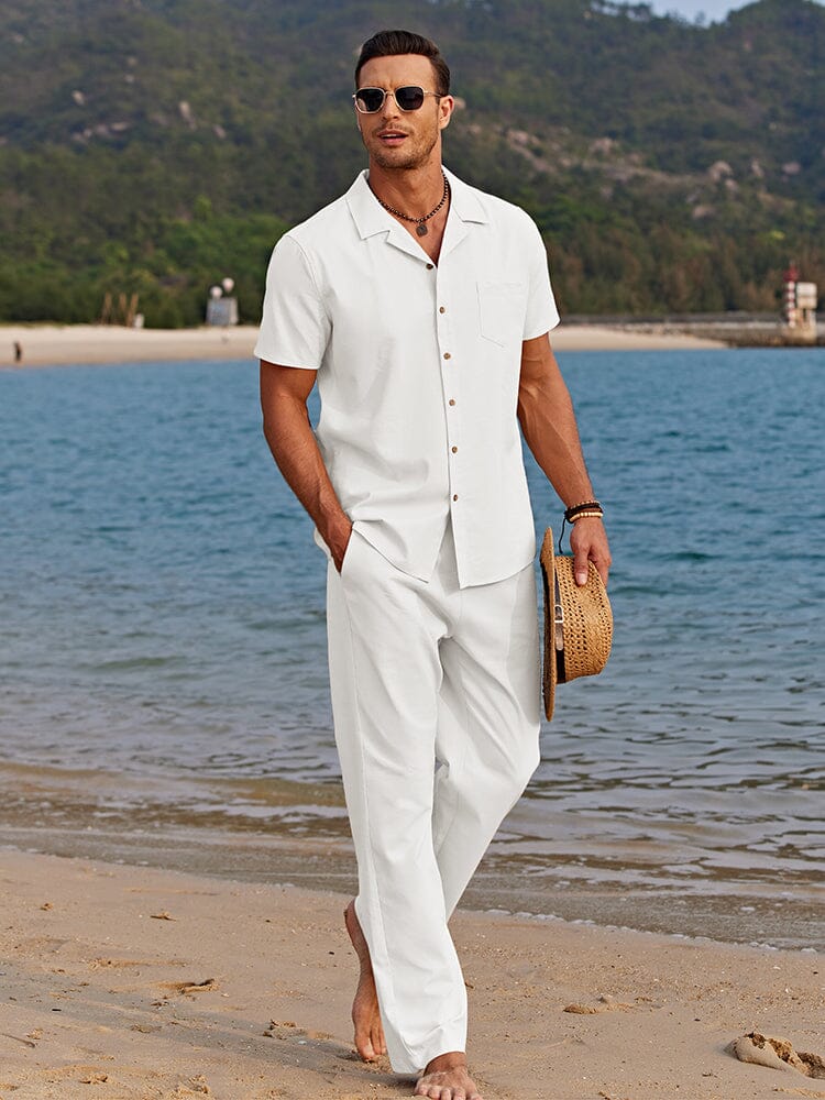 Casual Linen Style Beach Shirt Sets (Live Only)