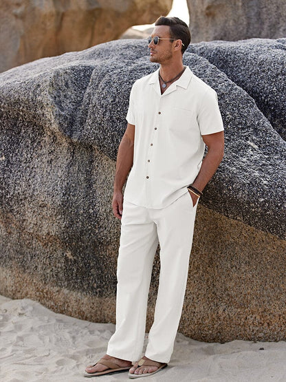 Casual Linen Style Beach Shirt Sets (Live Only)