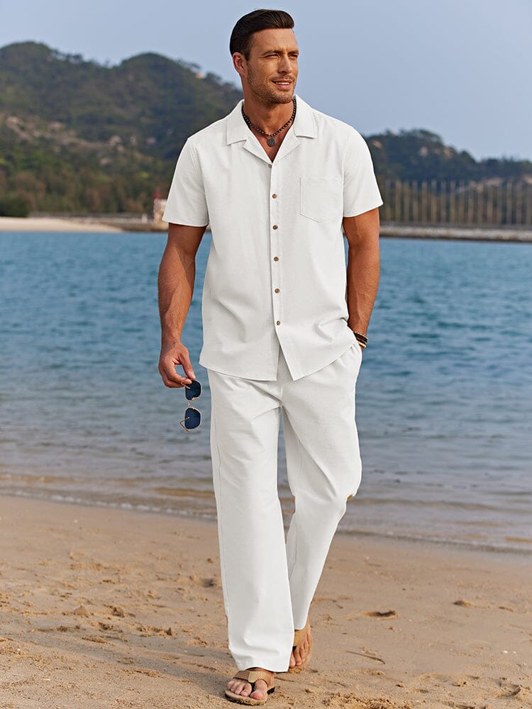 Casual Linen Style Beach Shirt Sets (Live Only)