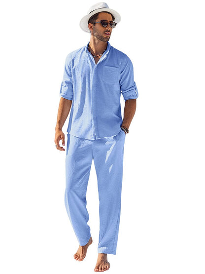 2-Piece Linen Long Sleeve Shirt Sets (US Only)