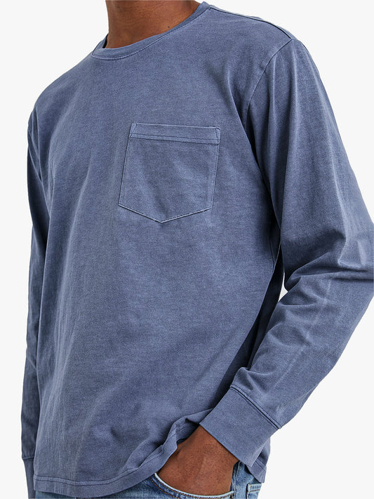 Men's Comfort Vintage Cotton Long Sleeve Basic T-Shirt With Chest Pocket