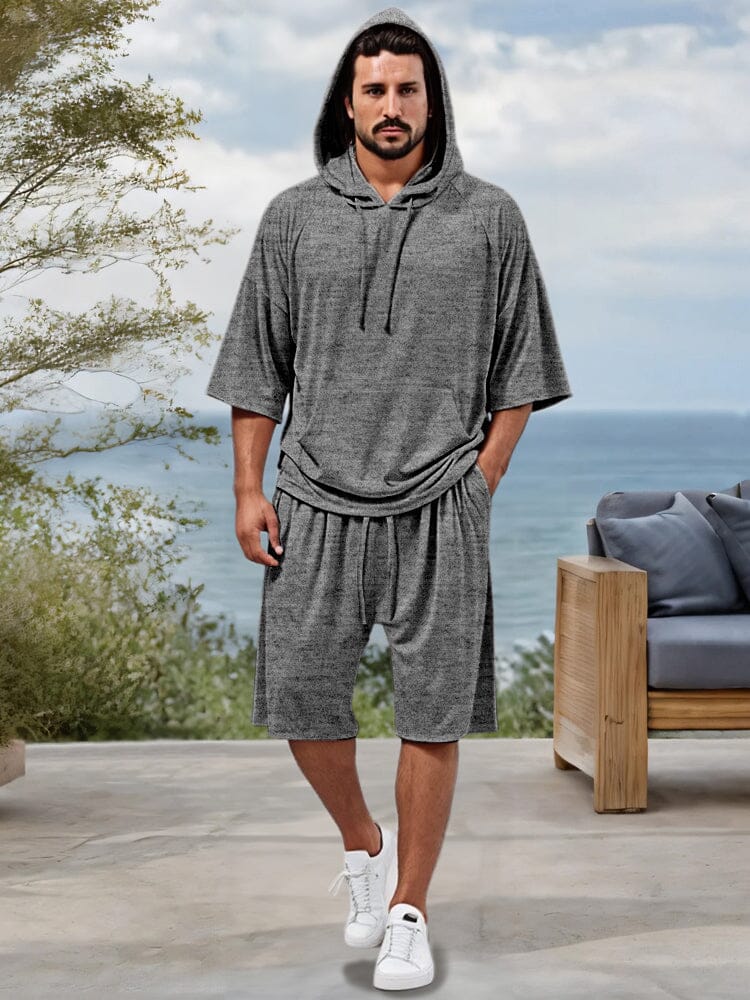 Athleisure Drawstring Hoodie Shorts Set