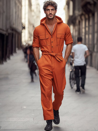 Workwear Inspired Cotton Hooded Jumpsuit