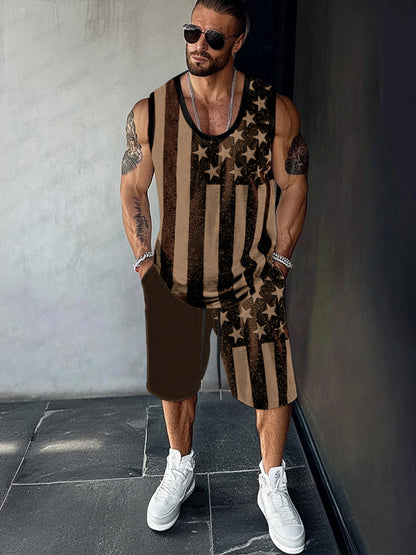 Athleisure Flag Printed Tank Top Set