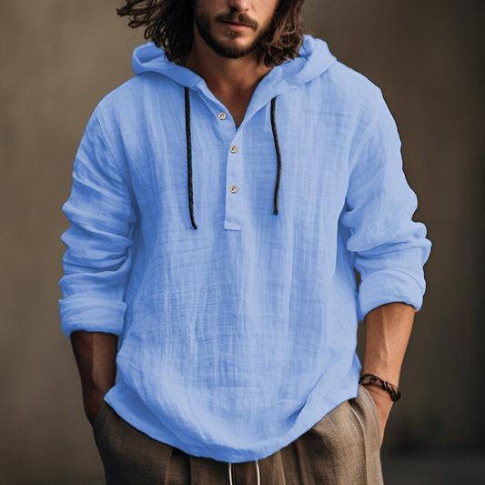 Chictango Cotton Linen Button Hoodie