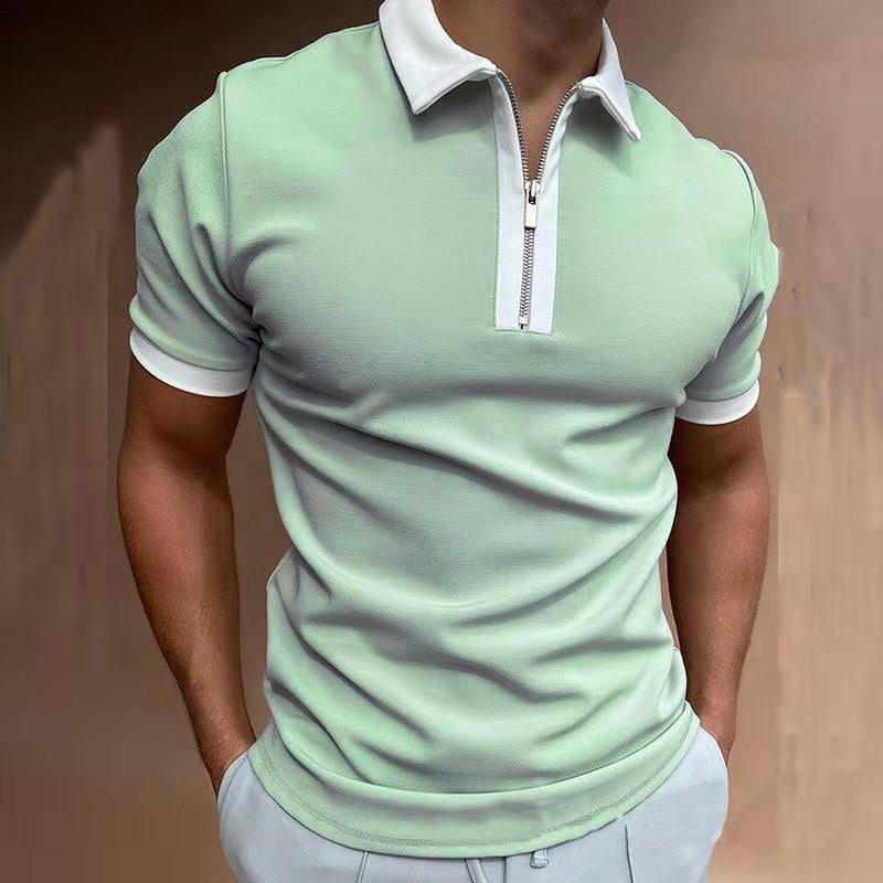 Chictango Zipper Color Contrast Polo Shirt