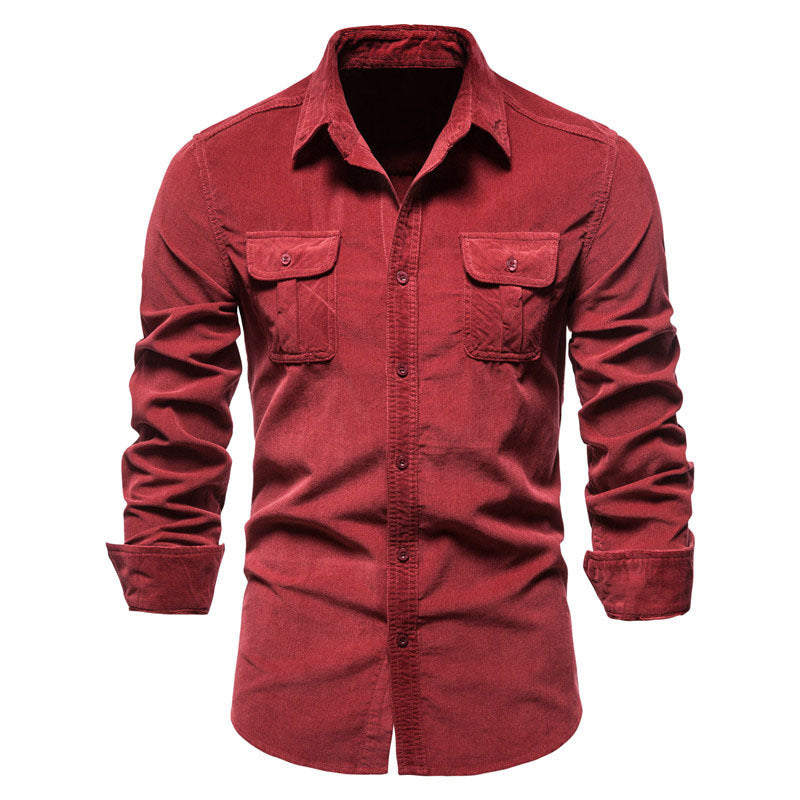 Pocket Solid Color Corduroy Shirt