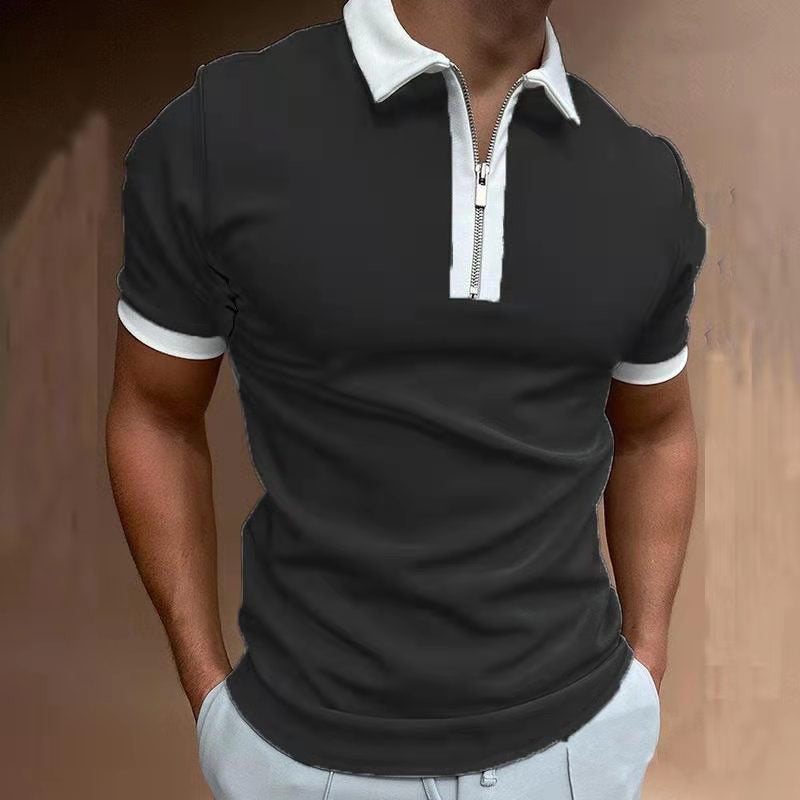 Chictango Zipper Color Contrast Polo Shirt