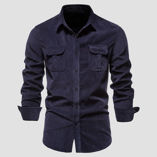 Pocket Solid Color Corduroy Shirt