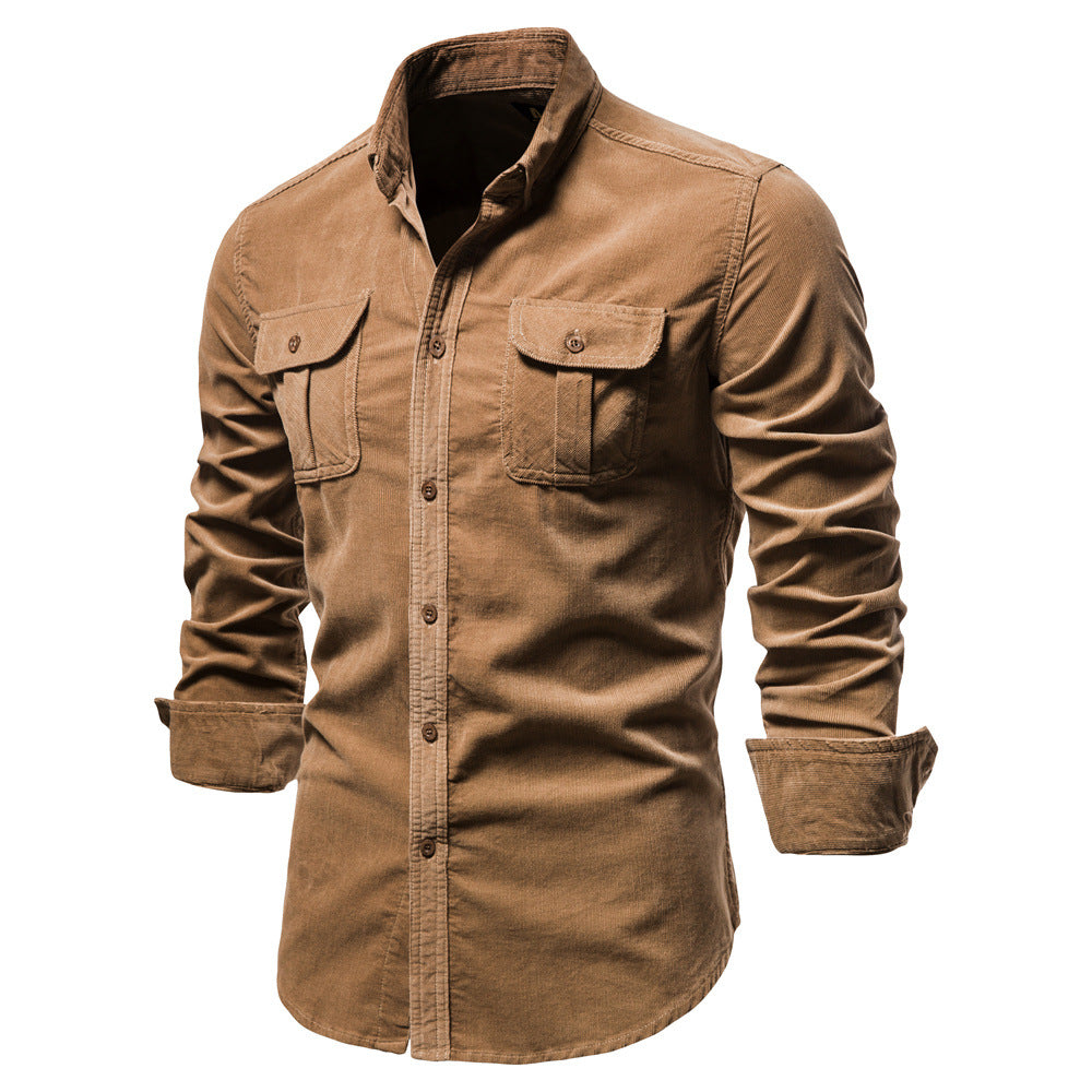 Pocket Solid Color Corduroy Shirt