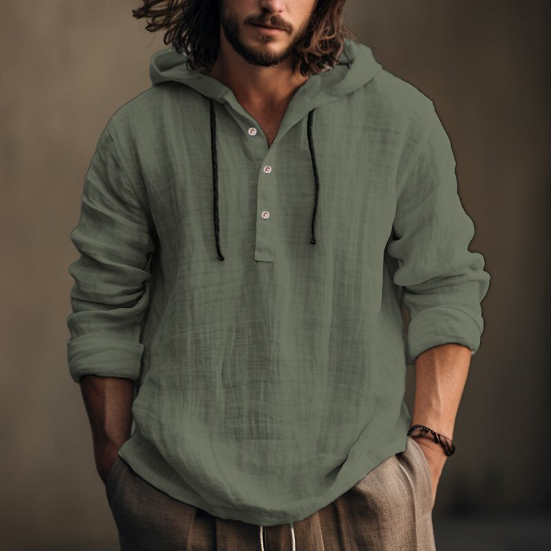 Chictango Cotton Linen Button Hoodie