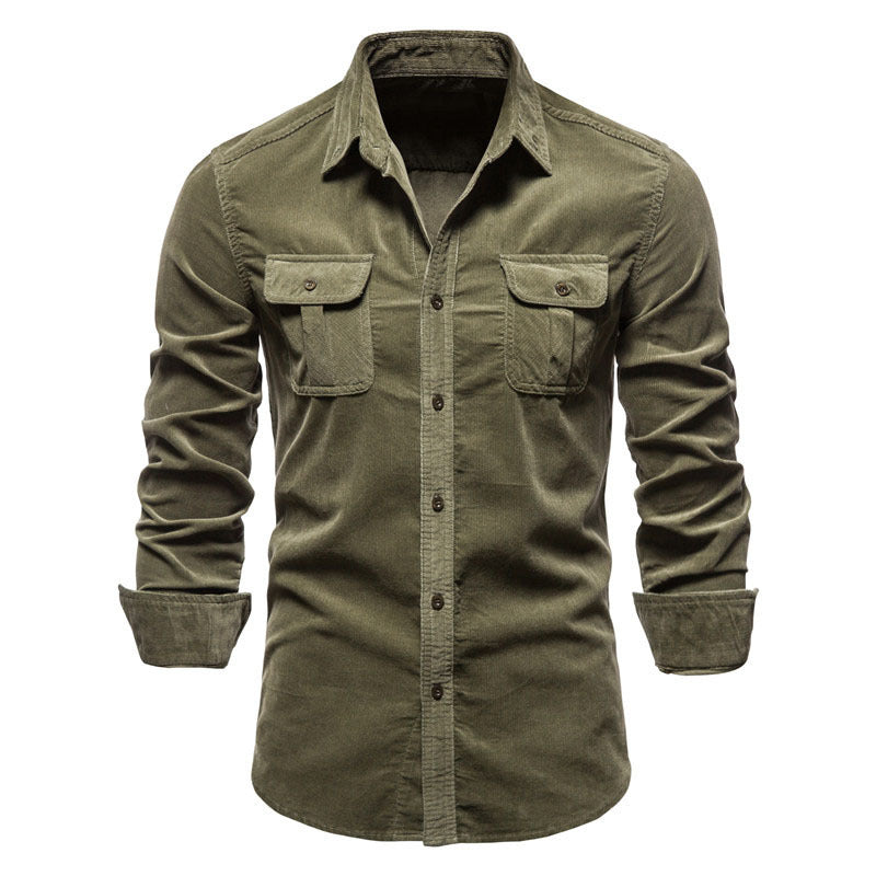 Pocket Solid Color Corduroy Shirt