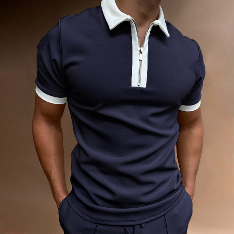 Chictango Zipper Color Contrast Polo Shirt