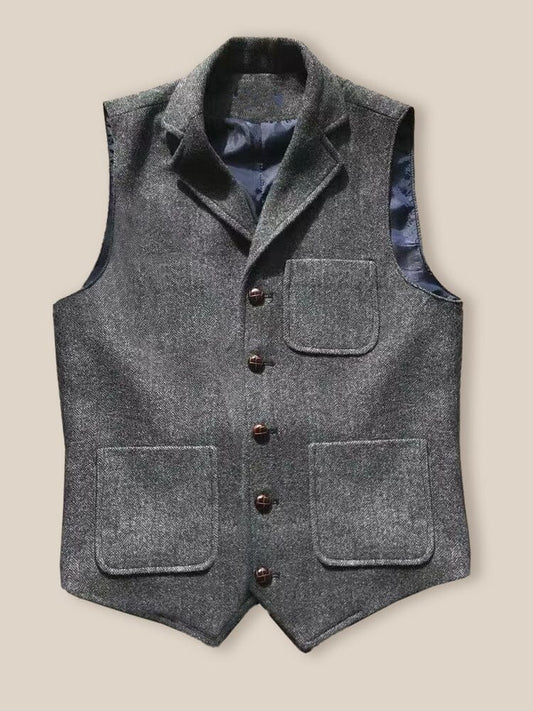 Vintage-Inspired Herringbone Tweed Vest
