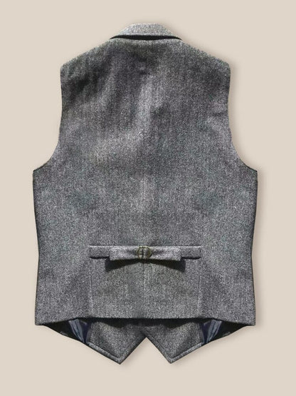 Vintage-Inspired Herringbone Tweed Vest