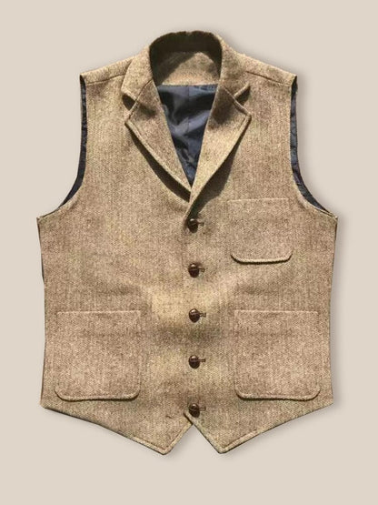 Vintage-Inspired Herringbone Tweed Vest