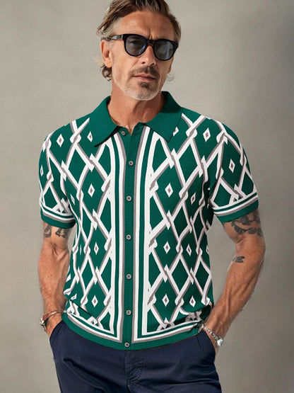 Vintage-Inspired Geometric Knit Shirt