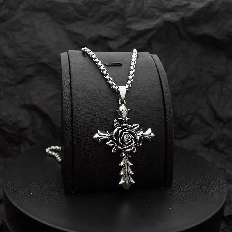Rose Cross Gothic Pendant Necklace