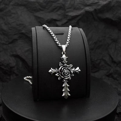 Rose Cross Gothic Pendant Necklace