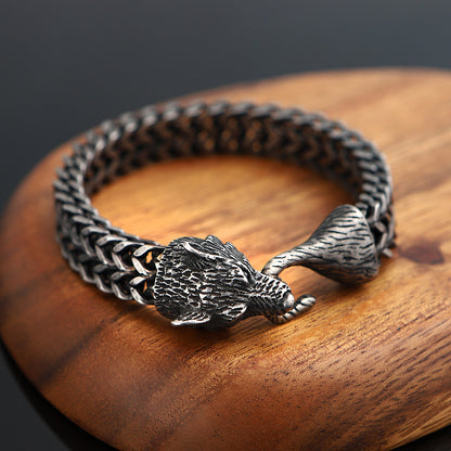 925 Silver vintage Wolf head bracelet