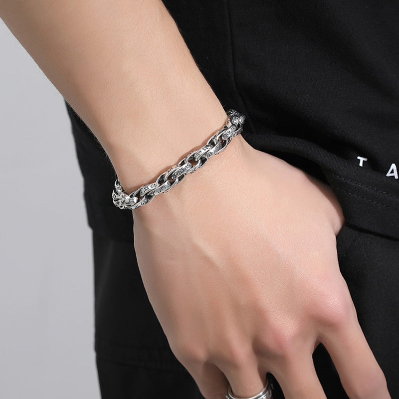 S925  New six-character mantra retro trend bracelet