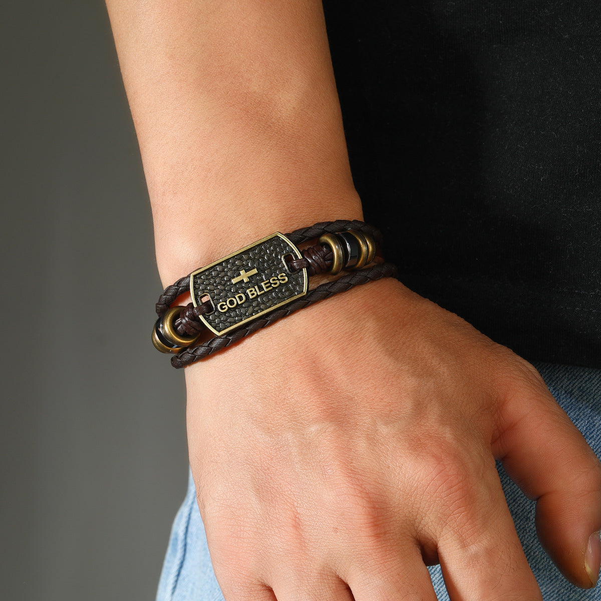 Men's Leather God Blessings Bracelet