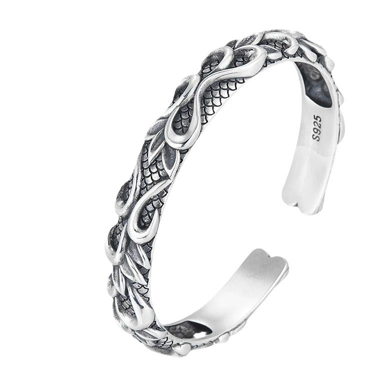 S925 3D Relief Wave Open Bracelet
