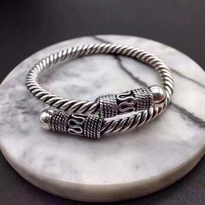 925 Silver Vintage Thread Handwoven Adjustable Open Bracelet