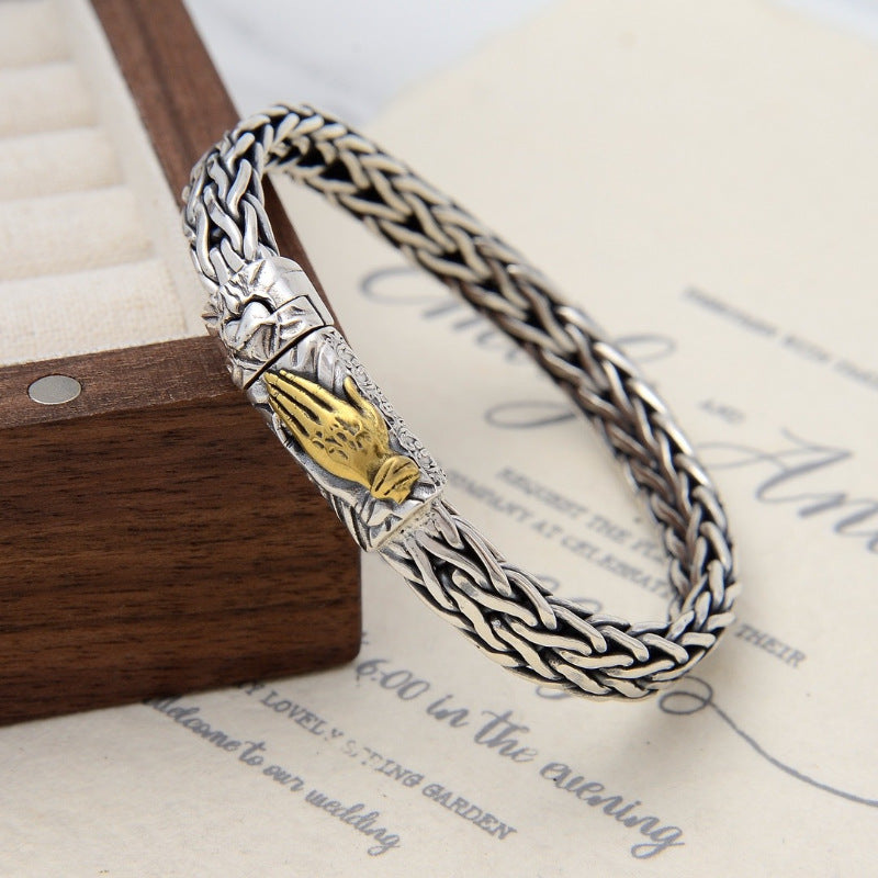 Two Tone Woven Prayer Hand Bracelet