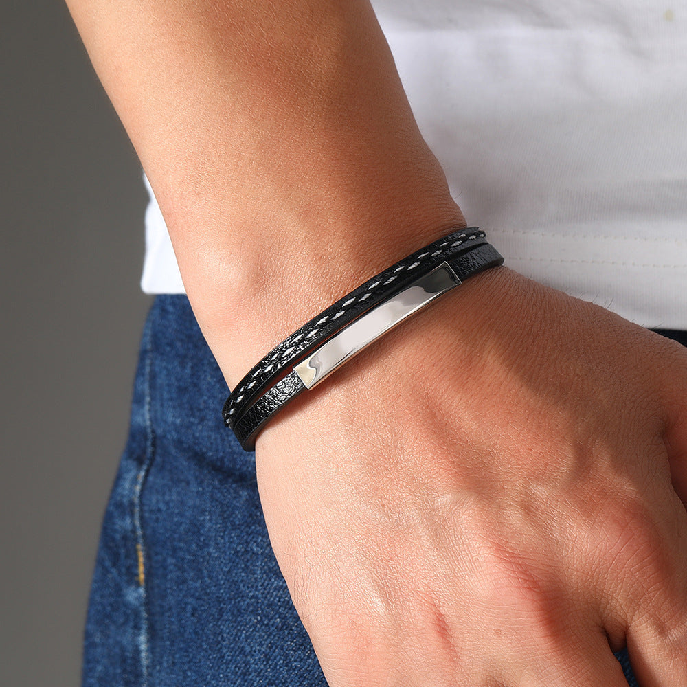 Stainless Steel Men's WristbandLeather Bracelet