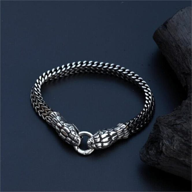 Double Snake Head Steel Bracelet