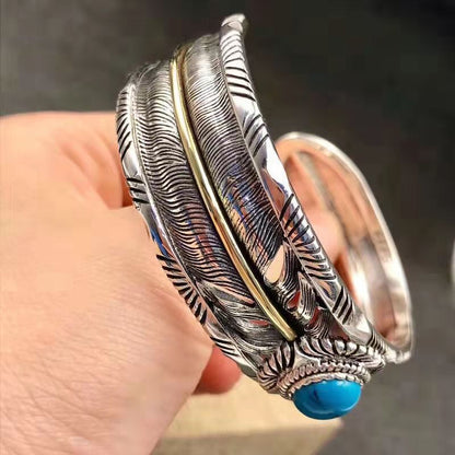 Feather Turquoise Cuff Open Adjustable Bracelet
