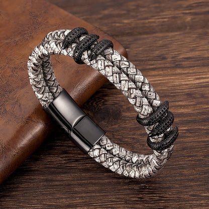 S925 Vintage Serpent‘s Embrace Leather Bracelet