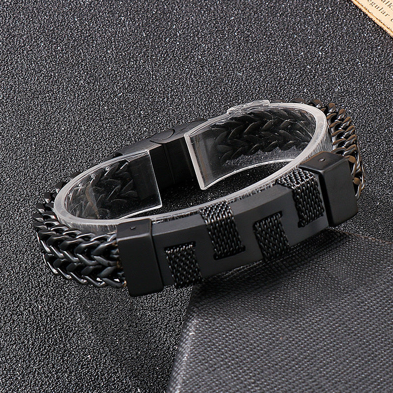 925 Silver Rock Hip Hop Fashion Woven Bracelet