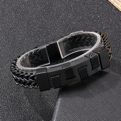 925 Silver Rock Hip Hop Fashion Woven Bracelet