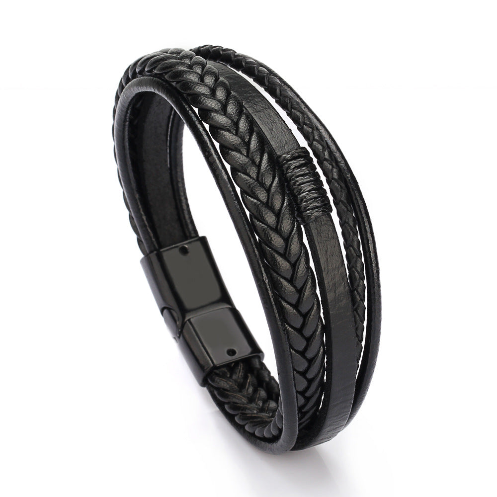 925 Silver  Fashion leather rope hand woven bracelet men's bracelet