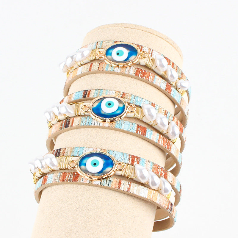 Devil's Eye Handwoven Pearl Bracelet