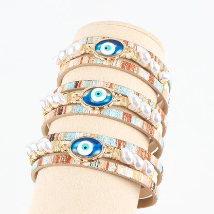 Devil's Eye Handwoven Pearl Bracelet