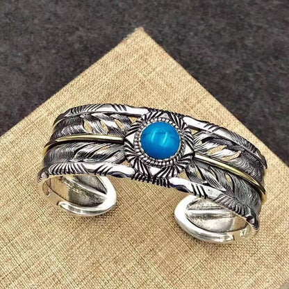 Feather Turquoise Cuff Open Adjustable Bracelet