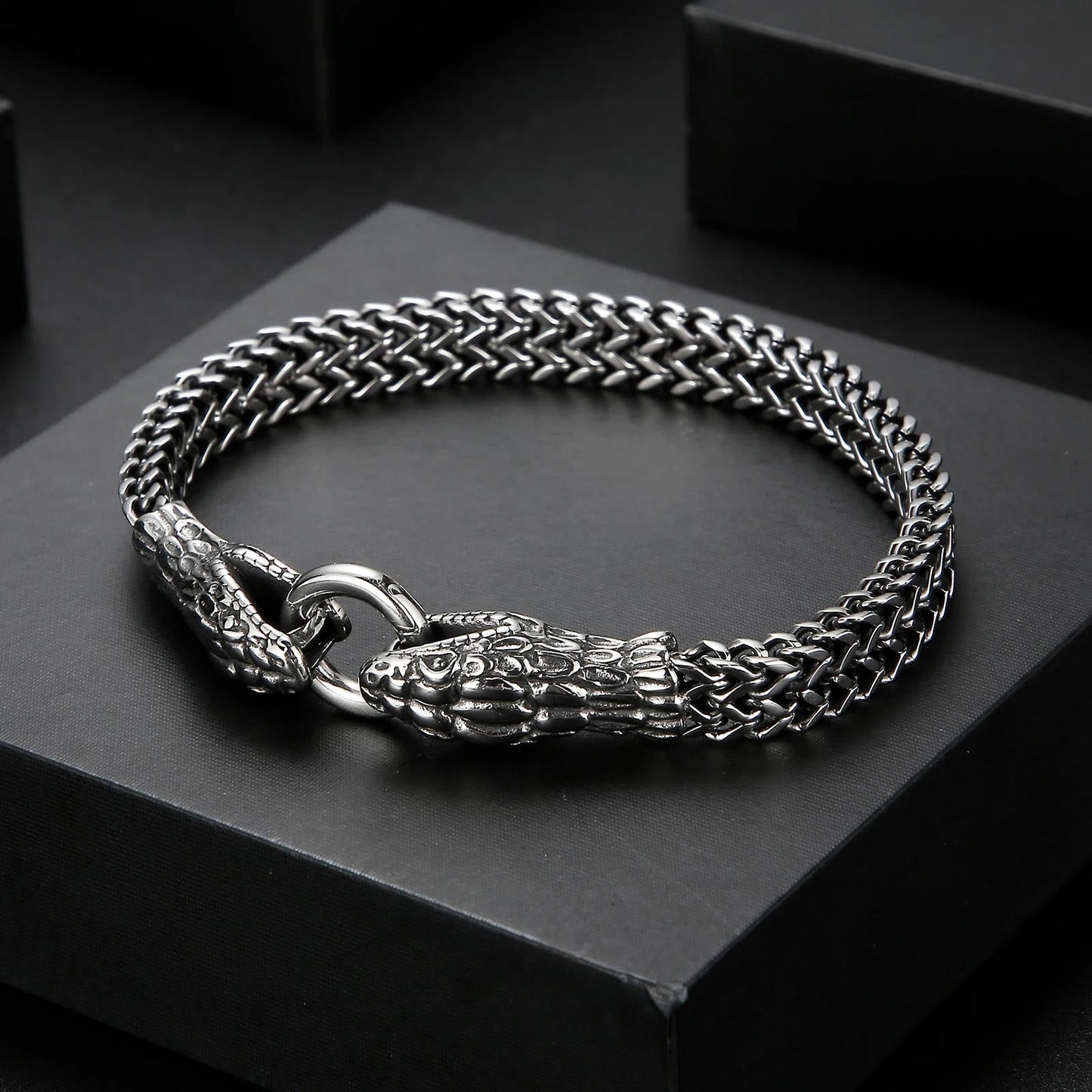 Double Snake Head Steel Bracelet