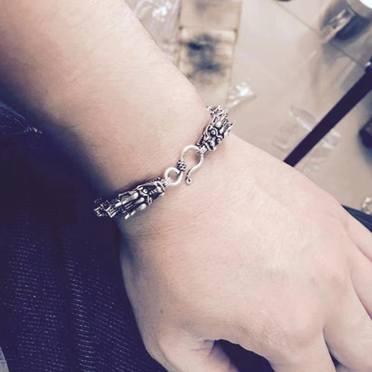 925 Sterling Silver Men's Handmade Vintage Six Dragons Bracelet