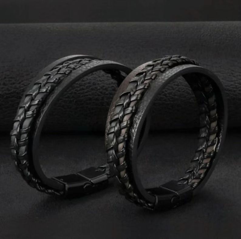 Magnet Leather Rope Hand Woven Bracelet