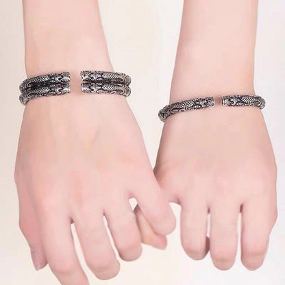 925 Sterling Silver Double Tap Retro Open Couple Bracelet