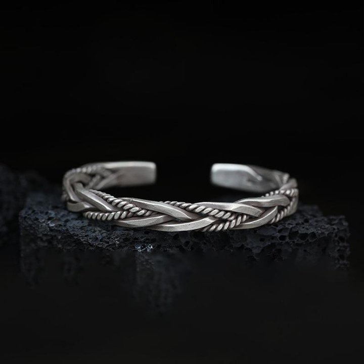 925 Silver hand-woven personalized retro opening adjustable bracelet