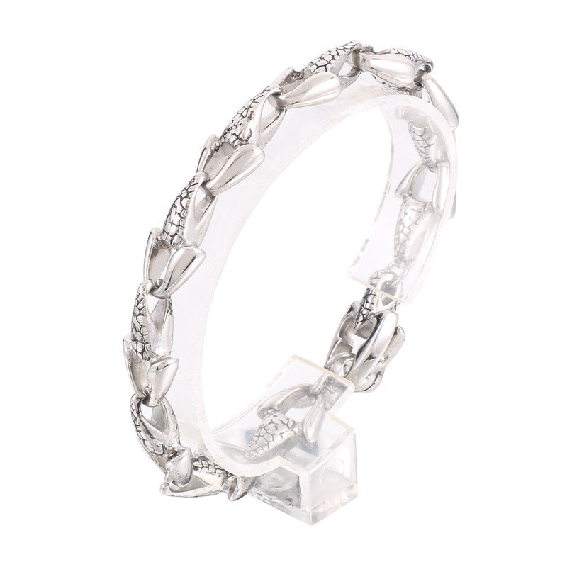 925 Silver Fishtail Boat Punk Style Vintage Snake Head Bracelet