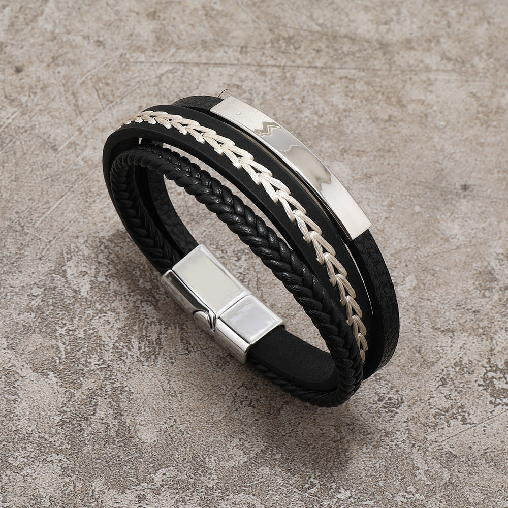 Men's Leather Cord Magnetic Buckle Simple Bracelet