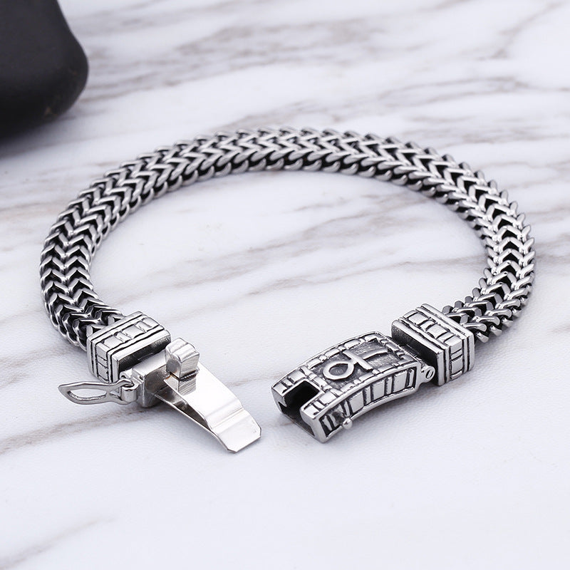 925 Silver European and American Retro Punk Double Chain Bracelet