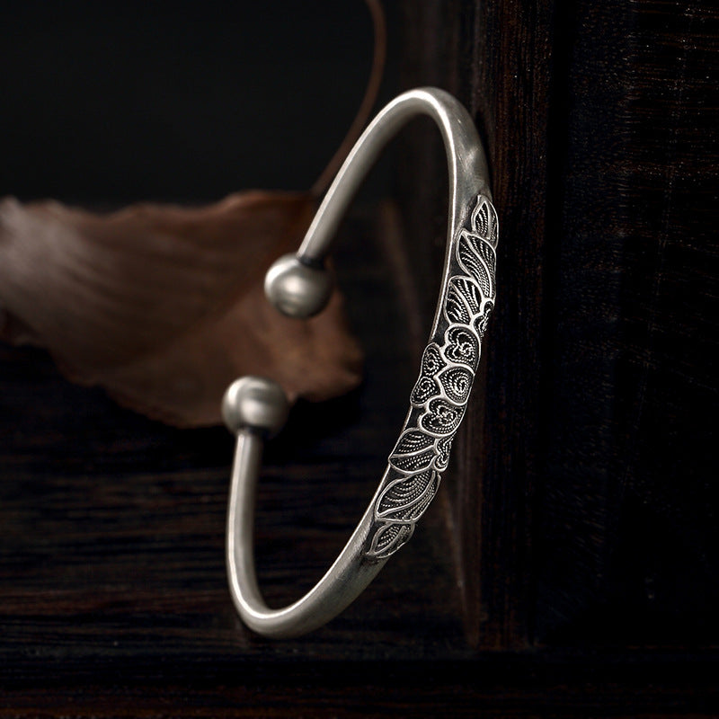 925 Silver Peony Matte Bracelet