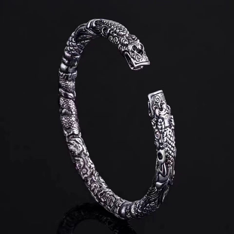 925 Sterling Silver Double Tap Retro Open Couple Bracelet