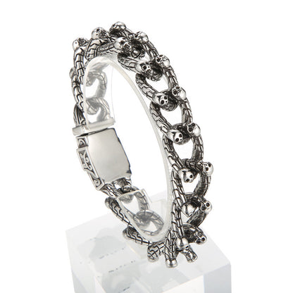 Punk retro interlocking skull bracelet